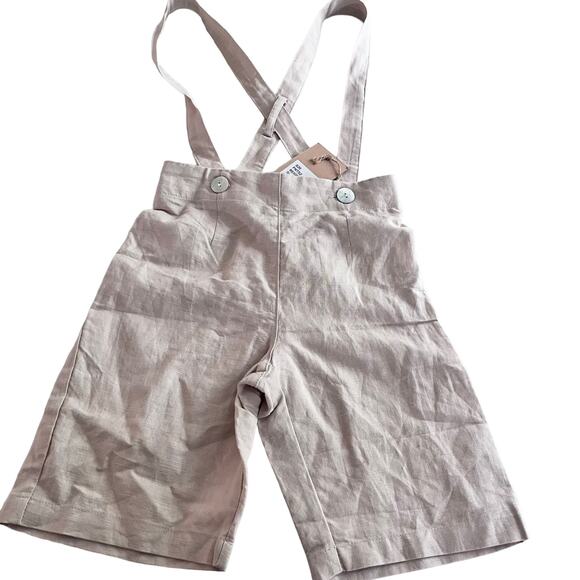 Pastel boys tan linen blend suspender shorts size 5 NWT - Picture 1 of 8